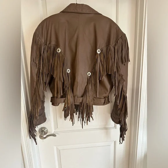 Vintage Brown Fringe Leather Jacket - Picture 2 of 8